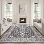 Black Rug Living Room Rugs: 10x14 Washable Boho Large Vintage Moody Soft Distressed Oriental Stain Resistant Non-Slip Indoor Floor Carpet for Bedroom Playroom Office Dining Room Retro Home House