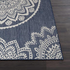 CAMILSON Outdoor Rug 9x12 Modern Area Rugs for Large Indoor and Outdoor Patios and Porches - Waterproof Washable Non-Shedding, Easy-to-Clean Outside Carpet (9 x 12, Medallion - Blue/White)