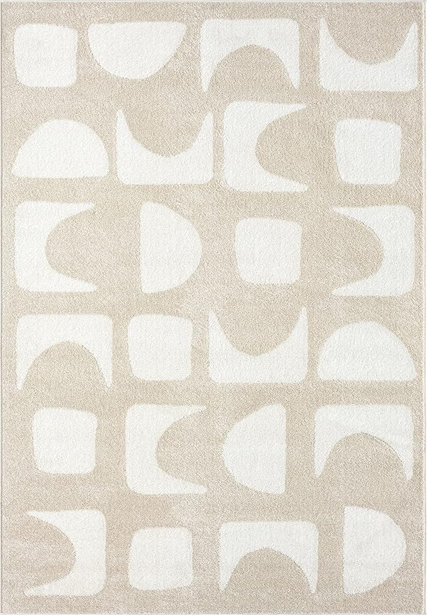 Abani Nuevo Collection Area Rug - Modern Geometric Beige/Cream Design - 4'x6' - Easy to Clean - Durable for Kids and Pets - Non-Shedding - Medium Pile - Soft Feel - for Living Room, Bedroom & Office