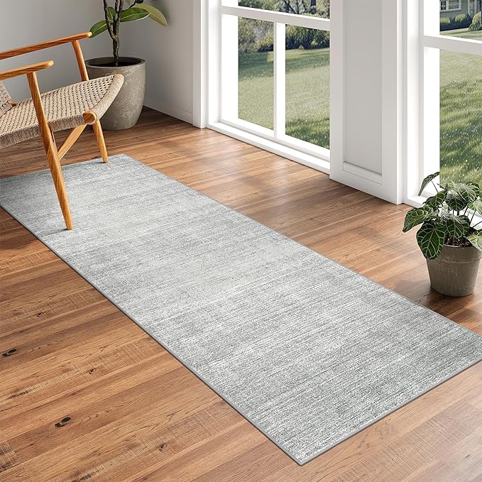 Art&Tuft Non-Slip Runner Rug - 2.5x8 Runner Rug Washable Low-Pile Rugs Runners, Soft Distressed Carpet Runner for Bedroom Bathroom Kitchen Laundry Living Room, Grey