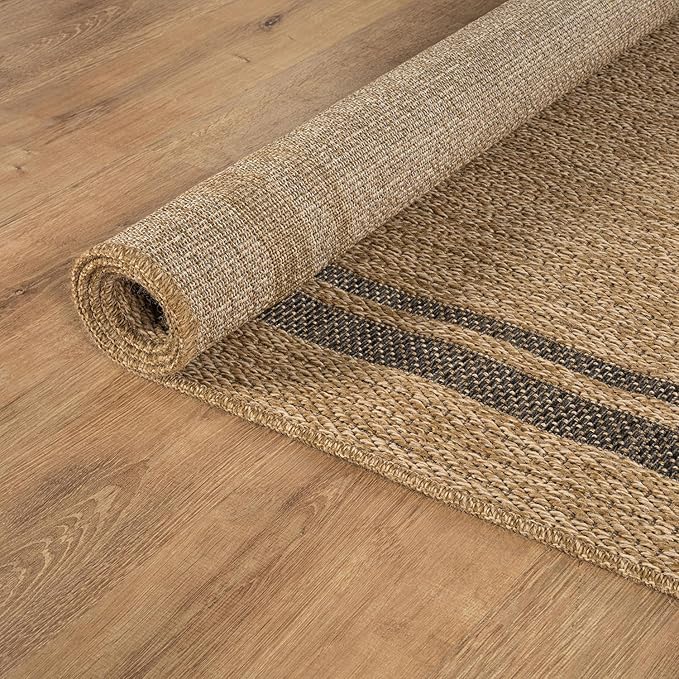 Beverly Rug Easy Jute Bordered Runner Rug 2x7 Washable Durable Indoor Outdoor Area Rugs for Living Dining Room Patio Office Stain Resistant Non Shedding Casual Indoor Outside Carpet 2 x 7 Natural