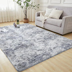 Andency 6x9 Area Rugs, Large Shag Fluffy Soft Shaggy Rugs for Living Room Bedroom, Non-Slip Tie-Dyed Light Grey Thick Plush Carpet for Kids Girls and Boys, Dorm Nursery Home Decor Aesthetic