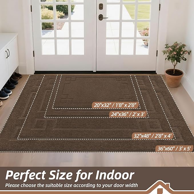 BEQHAUSE Door Mat 24" x 36", Non-Slip Door Mats Indoor Entryway Rugs Washable Low-Profile Absorbent and Stain Resist Floor Mats, Dog Door Mat for Front Back Door, Muddy Wet Shoes & Paws, Brown
