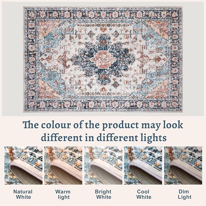 Tangsoo 2x10 Washable Runner Rug for Hallways, Non Slip Vintage Runner Rug, Soft Low Pile Long, Print Distressed Blue/Orange Carpet Runners for Kitchen Bedroom Entryway Bathroom Living Room