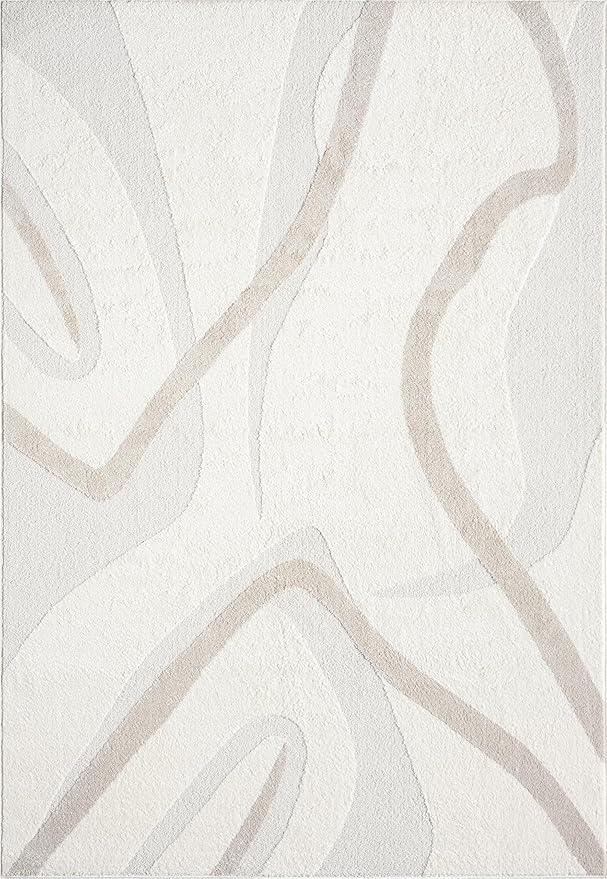 Abani Nomad Cream & Beige Area Rug 9' x 12' for Living Room, Bedroom - Chic Abstract Pattern - Durable & Easy to Clean