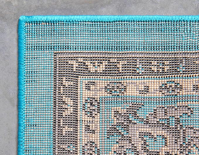 Unique Loom Sialk Hill Collection Area Rug - Washington (5' 3" x 8' Rectangle Turquoise/Black)