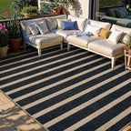 Lahome Striped Easy Jute Area Rug 6x9, Outdoor Patio Rug Neutral Black Carpet for Living Room Classroom, Farmhouse Low Pile Non Slip Non Shedding Floor Carpet for Dining Room Office