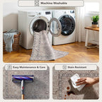 Kuden 2'6"x7' Runner Rug, Machine Washable Area Rug with Non-Slip Backing, Vintage Style, Soft, Easy Clean, Low Pile Rug for Hallway, Entryway, Kitchen, Bedroom