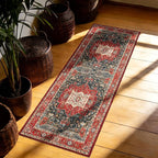 Enkor Runner Rugs for Hallway, 2x6 Washable Soft Boho Non Slip Floor Rugs for Kitchen, Modern Mat for Living Room Bedroom Entryway Red & Blue