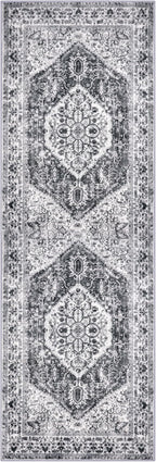 KOZYFLY Runners for Hallways 2x6 Ft Washable Kitchen Runner Rug Non Slip Runners for Entryway Indoor Printed Faux Wool Hallway Rugs Floor Carpet for Bedroom Kitchen Hall, Grey