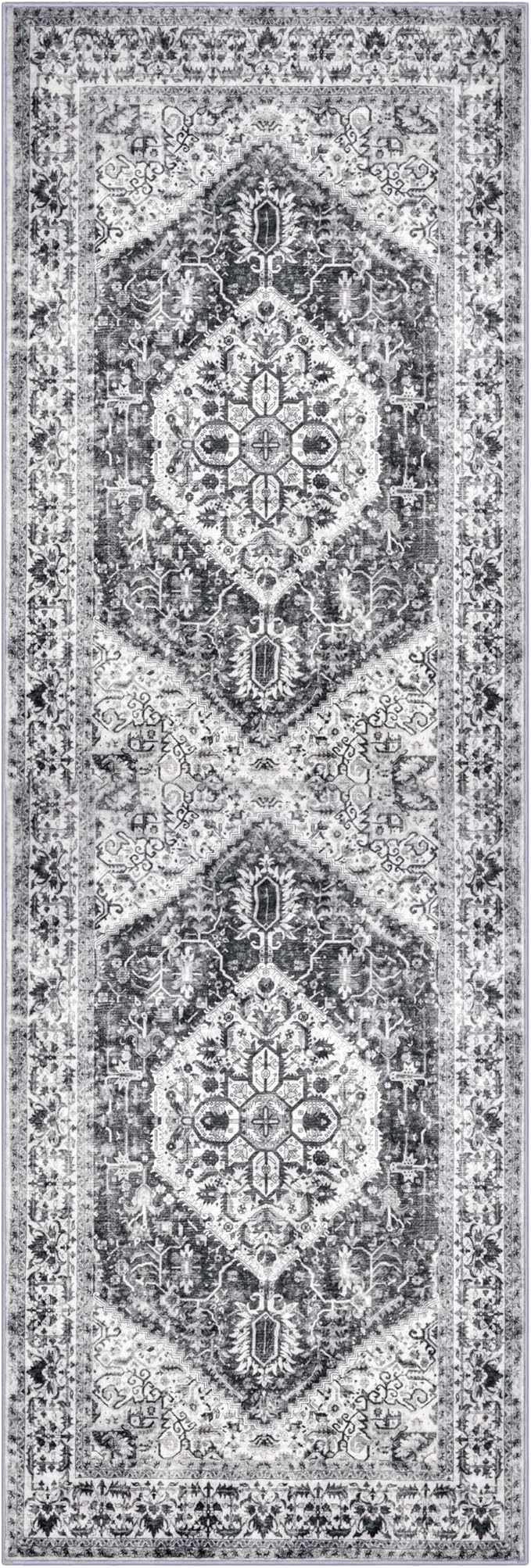 KOZYFLY Runners for Hallways 2x6 Ft Washable Kitchen Runner Rug Non Slip Runners for Entryway Indoor Printed Faux Wool Hallway Rugs Floor Carpet for Bedroom Kitchen Hall, Grey