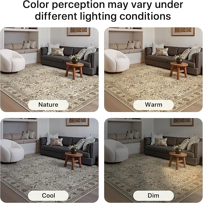 Bavni Area Rugs 5x7, Machine Washable Rugs for Living Room Indoor Non-Slip Carpet Ultra Thin Printed Vintage Rug for Bedroom Dinning Room Nursery Home, Dark Espresso