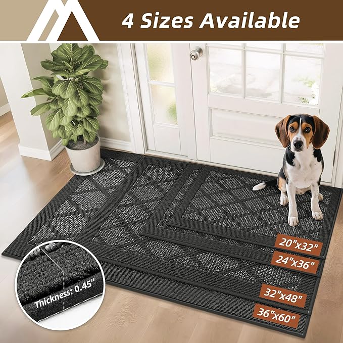 COSY HOMEER Non-Slip Door Mat 20"x32", Entryway Rugs Low Profile Absorbent Dirt Trapper Doormat for Front Entrance, Washable Polypropylene Entry Mat (Dark Grey)