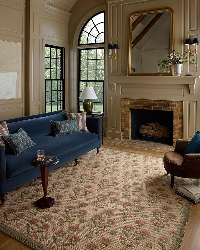 Loloi Chris Loves Julia Rue Collection RUE-01 Sage/Blush 2'-3" x 3'-9" Accent Rug Jute Neutral Floral Living Room Bedroom Rug