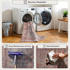 Kuden 5x7 Area Rug, Machine Washable Area Rug with Non-Slip Backing, Vintage Style, Soft, Easy Clean, Low Pile Rug for Living Room, Bedroom, Dining Room