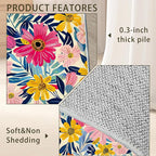 Pink Flowers Summer Area Rug for Living Room, Non-Slip Backing Low Pile Modern Abstract Rug for Indoor Use, 3x5 Washable Carpet