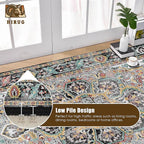 Washable Area Rug 3' x 5 ' Vintage Traditional Persian Mat - Foldable Distressed Non-Slip Machine Washable Carpet for Living Room Bedroom Kitchen Home Decor - Slate and Multicolor
