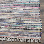 SAFAVIEH Rag Rug Collection Area Rug - 8' Square, Grey & Multi, Handmade Boho Stripe Cotton, Ideal for High Traffic Areas in Living Room, Bedroom (RAR121M)