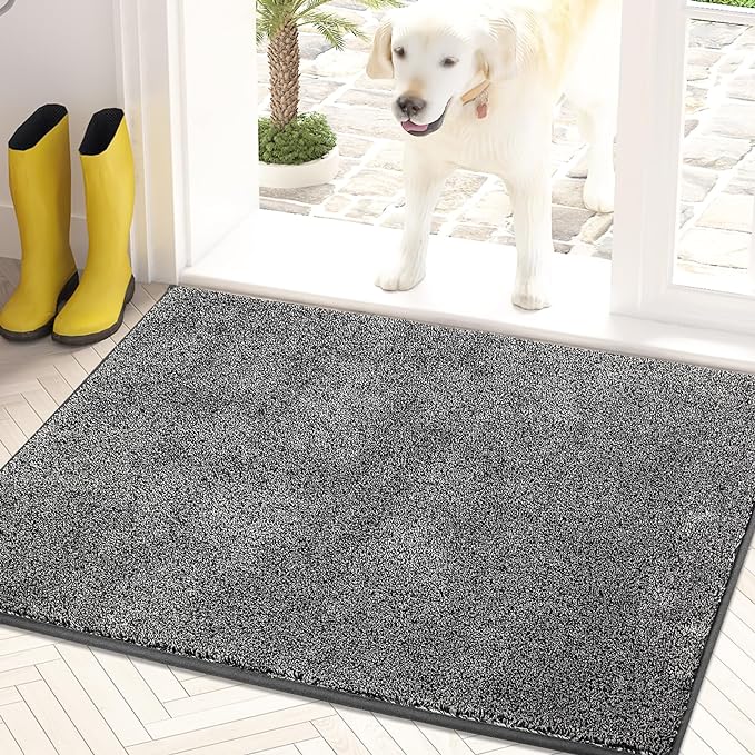 PURRUGS Dirt Trapping Door Mat 24" x 35.5", Non-Slip Machine Washable Entry Rug, Shoe Scraper, Dog Doormat, Super Absorbent Welcome Mat for Front & Back Door, Muddy Shoes & Paws, Light Grey-Dark Grey