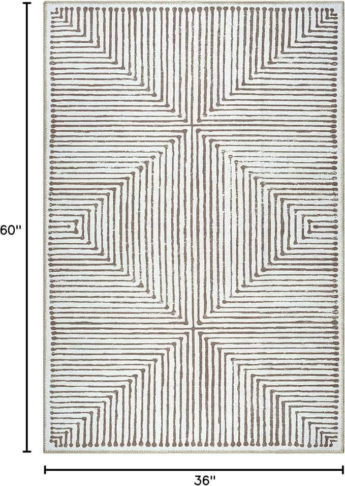 Bloom Rugs Washable Non-Slip 3' x 5' Rug - Brown Striped Area Rug for Living Room, Bedroom, Dining Room, and Kitchen - Exact Size: 3' x 5'