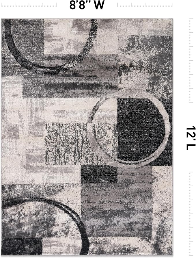Rugshop Contemporary Circle Design Area Rug, Non-Shedding Carpet for Living Room, Dining Room, or Large Bedroom, Cream, 8'8" x 12'