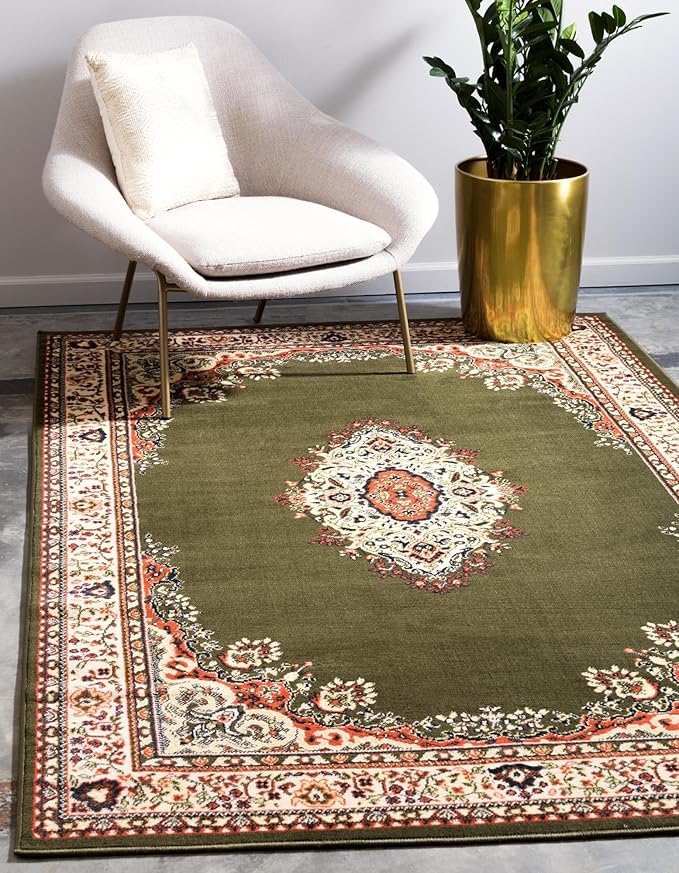 Unique Loom Reza Collection Traditional Persian Style Area Rug, 4 x 6 ft, Olive/Ivory