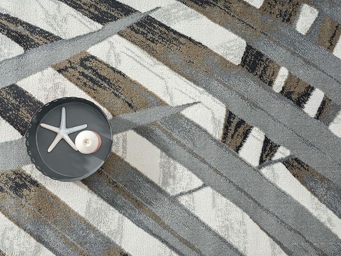 Abani 5'3" x 7'6" (5x8) Grey & Brown Modern Floral Living Room Rug - Non-Shed Tropical Palm Leaves Pattern Area Rug Rugs