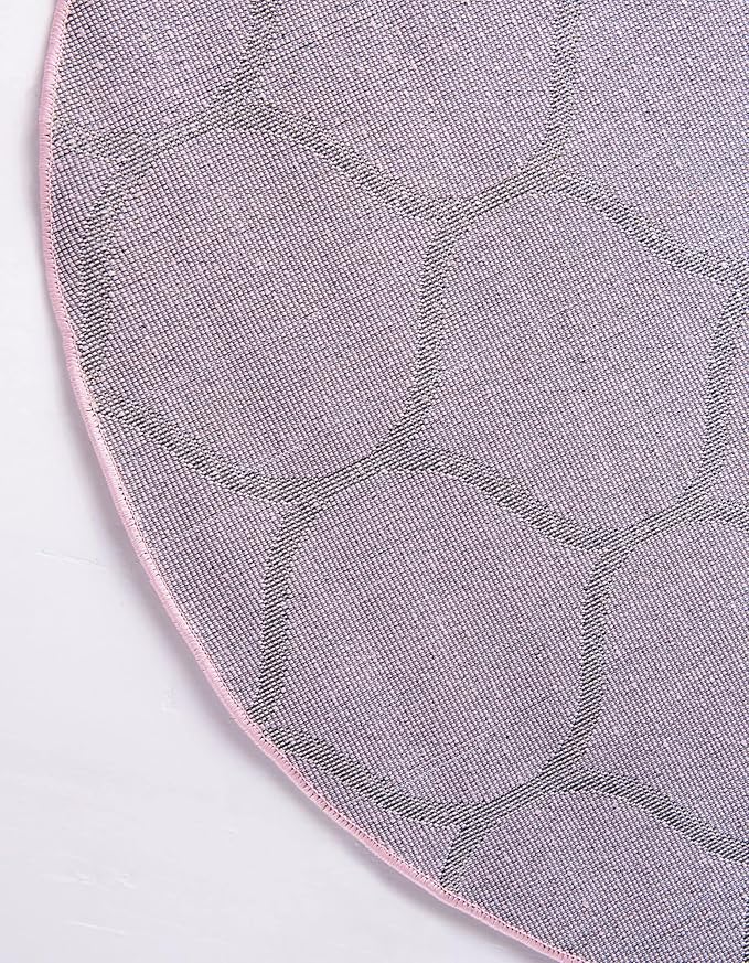Rugs.com Lattice Frieze Collection Rug – 7' Round Light Pink Medium Rug Perfect for Kitchens, Dining Rooms