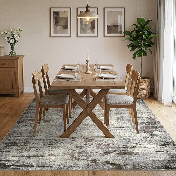 Area Rug Living Room Rugs - 9x12 Washable Large Soft Indoor Neutral Modern Abstract Low Pile Rug Carpet for Bedroom Dining Room Farmhouse Home Office - Brown Rust