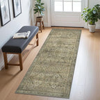 2x10 Runner Rug Machine Washable Boho Runners for Hallway,Ultra-Thin Low Pile Rug,Lightweight Indoor Carpet,Non Slip Floral Runners for Enrtyway, Corridor, Home Office, Kitchen,Sage