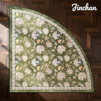 jinchan Elora Floral Corner Rug for Living Room Washable Bedroom Rug Vintage Romance Design Non Slip Quarter Circle Lightweight Low-Pile Throw Carpet for Reading Nook Playroom,8ft Radius, Green
