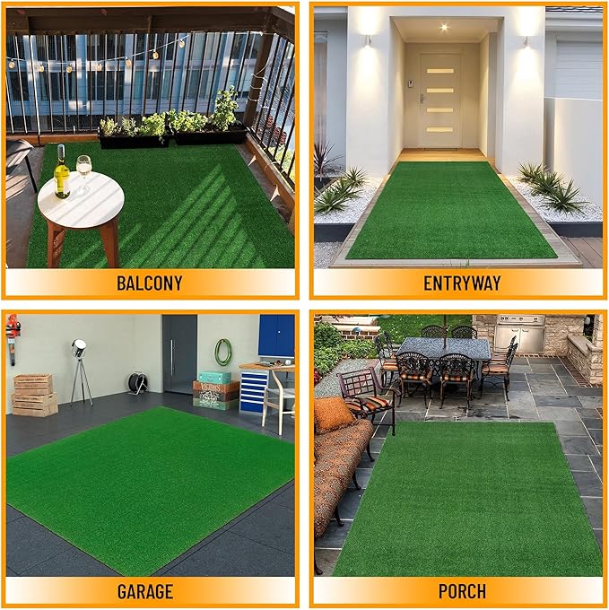 Ottomanson Artificial Grass Turf 6' x 6'6" Indoor Outdoor Faux Grass Rug with Drainage Holes, Customizable with Extra Long Size Options, Perfect for Patio Lawn Balcony Weddings Photoshoot Backdrop