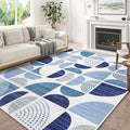 MUJOO Washable Rug 8x10 Blue,Large Area Rugs for Living Room Bedroom Dining Room,Boho Throw Floor Carpet Non Slip Soft Modern Abstract Navy Blue