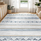 BESTSWEETIE 8x10 Area Rugs for Living Room Washable Moroccan Farmhouse Neutral Geometric Low Pile Non-Slip Soft Print Pattern Rug for Bedroom Kitchen Dining Room Entryway Blue/Brown