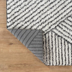 Rugshop Geometric Diamond Stripe Shag Area Rug White 5' x 7' Great for Bedrooms, Living Rooms, or Under Coffee Tables