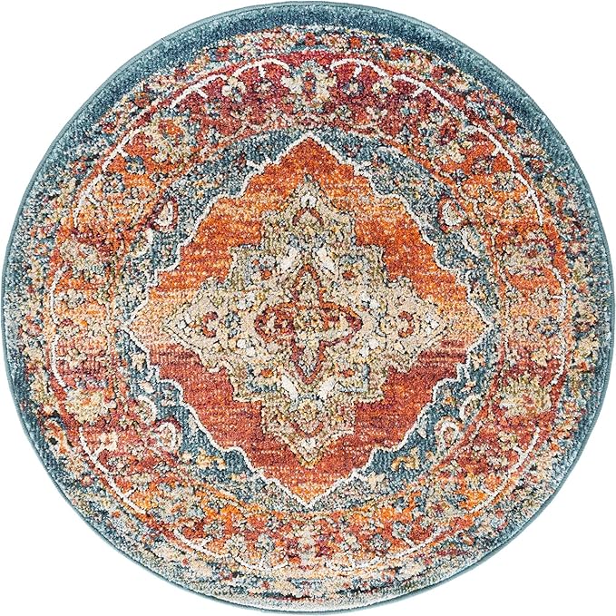 Unique Loom Isabella Collection Area Rug - Rossellini (3' 3" Round, Rust Red/ Beige)