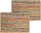 REDEARTH · Jute Cotton Chindi Area Rug - 2'x3' Rectangular Rug, Handwoven, Non-Shedding, Soft & Durable – Multi Tones for Home Décor in Living Room, Dining Room, Bedroom, Set of 2