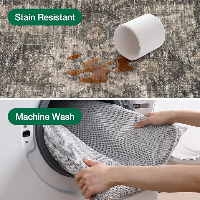 LUMI Washable Area Rug 5x8 for Living Room, Ultra Soft Stain Resistant Carpet with Non Slip Rubber Backing, Non-Shedding Low Pile Rugs for Bedroom, Dining Room, Indoor, Office