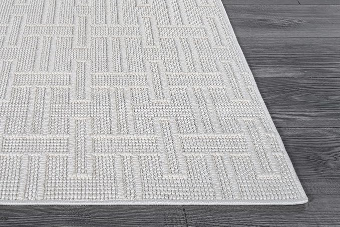 Micro Loop Indoor Rug White 10x14 Boho Geometric Neutral Area Rugs for Living Room Soft Luxury Modern Low and High Pile Durable Stain Resistant Non-Shedding Indoor Area Carpet 10 x 14