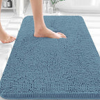 OLANLY Bathroom Rugs 36x24, Extra Soft Absorbent Chenille Bath Rugs, Rubber Backing Quick Dry, Machine Washable Bath Mats for Bathroom Floor, Tub and Shower, Home Decor Accessories, Airy Blue