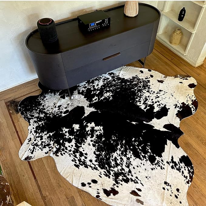 Genuine Cowhide Rug - Natural Leather Hide Rugs for Living Room & Area Rug for Bedroom - Real Cowhides Rug for Rustic Home Decor - Black Speckled Cowhide Rugs Collection, 6x7-8ft
