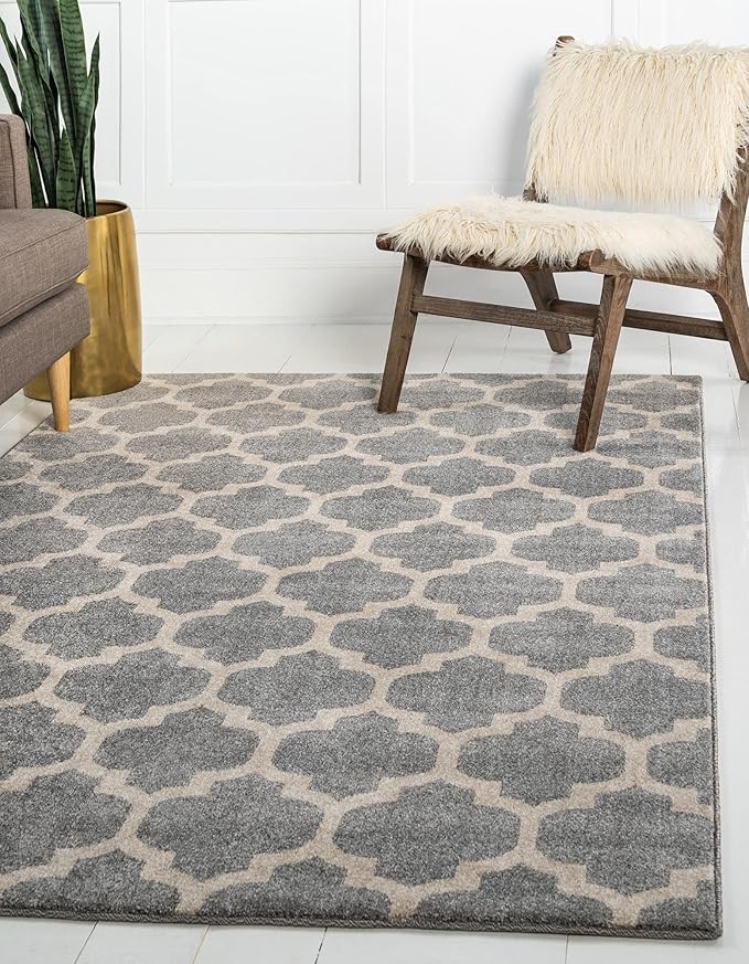 Rugs.com Lattice Collection Rug – 7' x 10' Light Gray Medium Rug Perfect for Bedrooms, Dining Rooms, Living Rooms