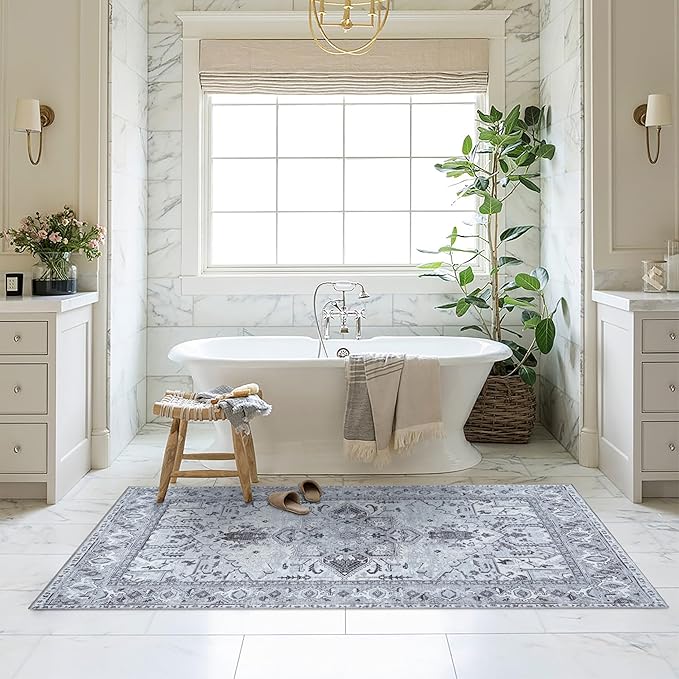 Washable Area Rug. Modern Farmhouse. Vintage. Turkish. Bohemian. Distressed. Oriental. Traditional. Rugs for Living Room. Dining. Bedroom. Office. Entryway. Foyer. (861GG, 5'9 x 8'9)