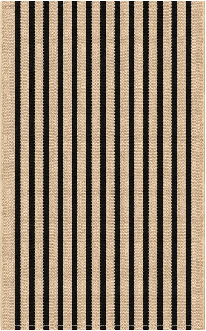 KOZYFLY Brown and Black Striped Porch Rug 2x3 Ft Small Area Rug Cotton Outdoor Doormat Front Door Rugs Washable Outdoor Rugs Farmhouse Layered Door Mat for Front Door Entryway Patio Porch