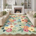 DUKINO 8x10 Area Rug, Floral Washable Rugs for Living Room with Non Slip Backing & Non-Shedding, Lightwight Low Pile Boho Design Large Carpets for Bedroom, Living Room, Dining Room, Green