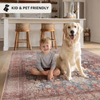 Kuden 3x5 Small Rug, Machine Washable, Non-Slip Backing, Vintage Style, Soft, Low Pile, Area Rugs for Entryway Kitchen Indoor Entrance