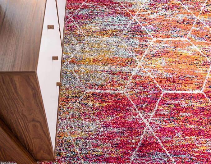 Unique Loom Trellis Frieze Collection Area Rug - Geometric (7' Round, Multi/ Ivory)