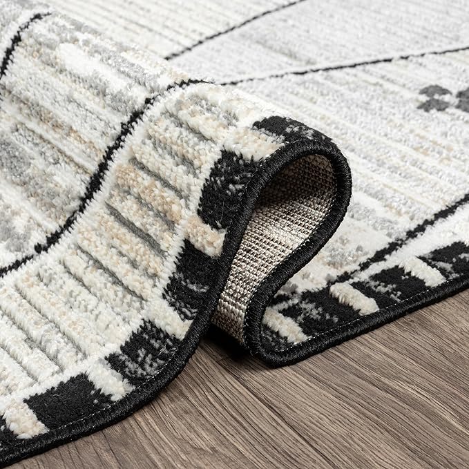 Abani Viva Cream & Grey Area Rug 5' x 8' for Living Room, Bedroom - Farmhouse Diamond Pattern - Durable & Easy to Clean