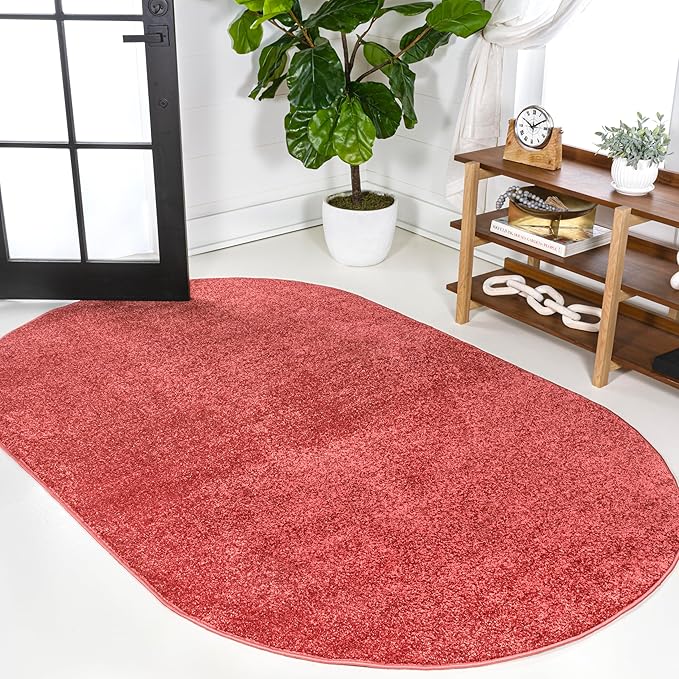 Eyely UES100E-6OV Haze Solid Low-Pile Red 6 ft. x 9 ft. Oval Area Rug, Pet Friendly, Stain Resistant, Easy Cleaning, for Bedroom, Living Room, Kitchen