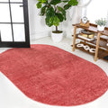 Eyely UES100E-5OV Haze Solid Low-Pile Red 5 ft. x 8 ft. Oval Area Rug, Pet Friendly, Stain Resistant, Easy Cleaning, for Bedroom, Living Room, Kitchen